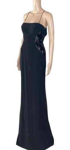 2011 Vintage Versace Black Paillete Detail and Open Back Silk Long Gown Dress