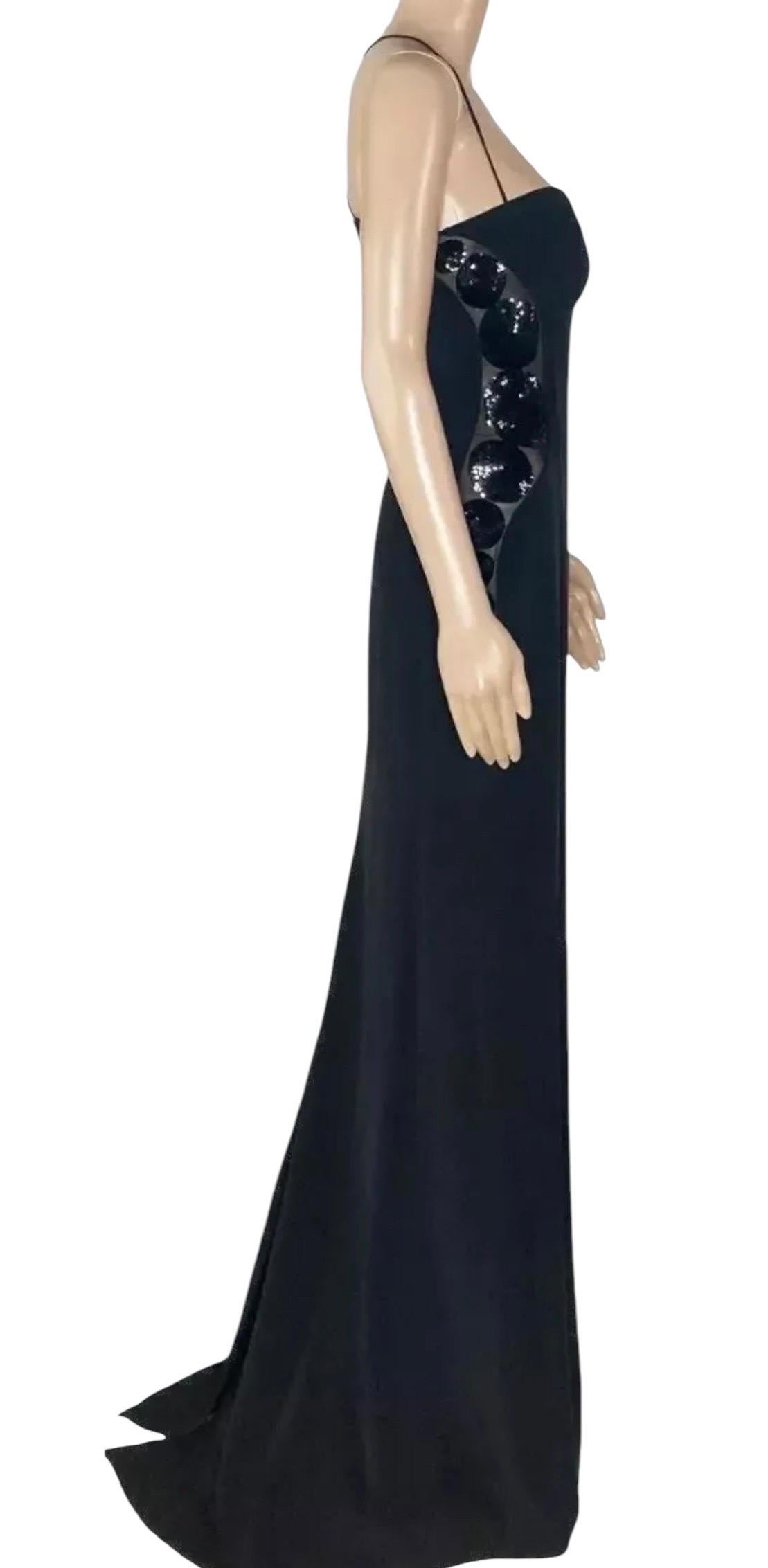 Women's 2011 Vintage Versace Black Paillete Detail and Open Back Silk Long Gown Dress For Sale