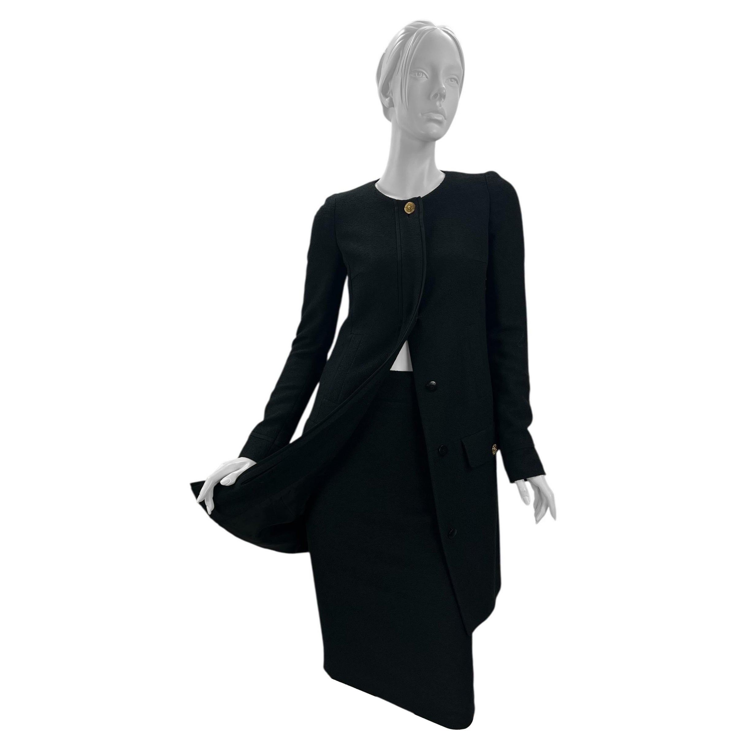 2011 Vintage Versace Black Tweed Coat Jacket with Skirt Suit