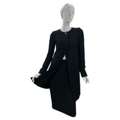 2011 Vintage Versace Black Tweed Coat Jacket with Skirt Suit