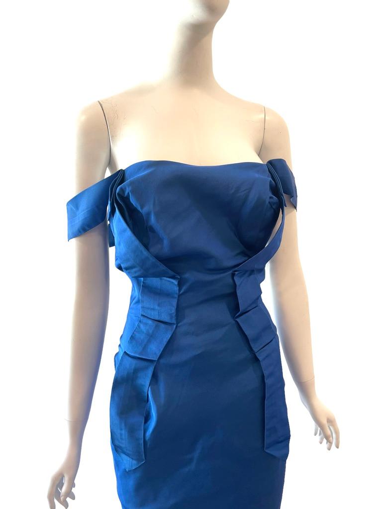 Women's 2011 Vivienne Westwood blue taffeta off shoulder gown  For Sale