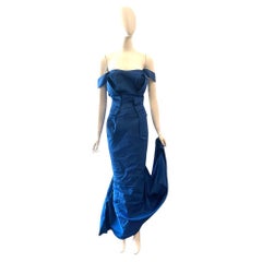 2011 Vivienne Westwood blue taffeta off shoulder gown 