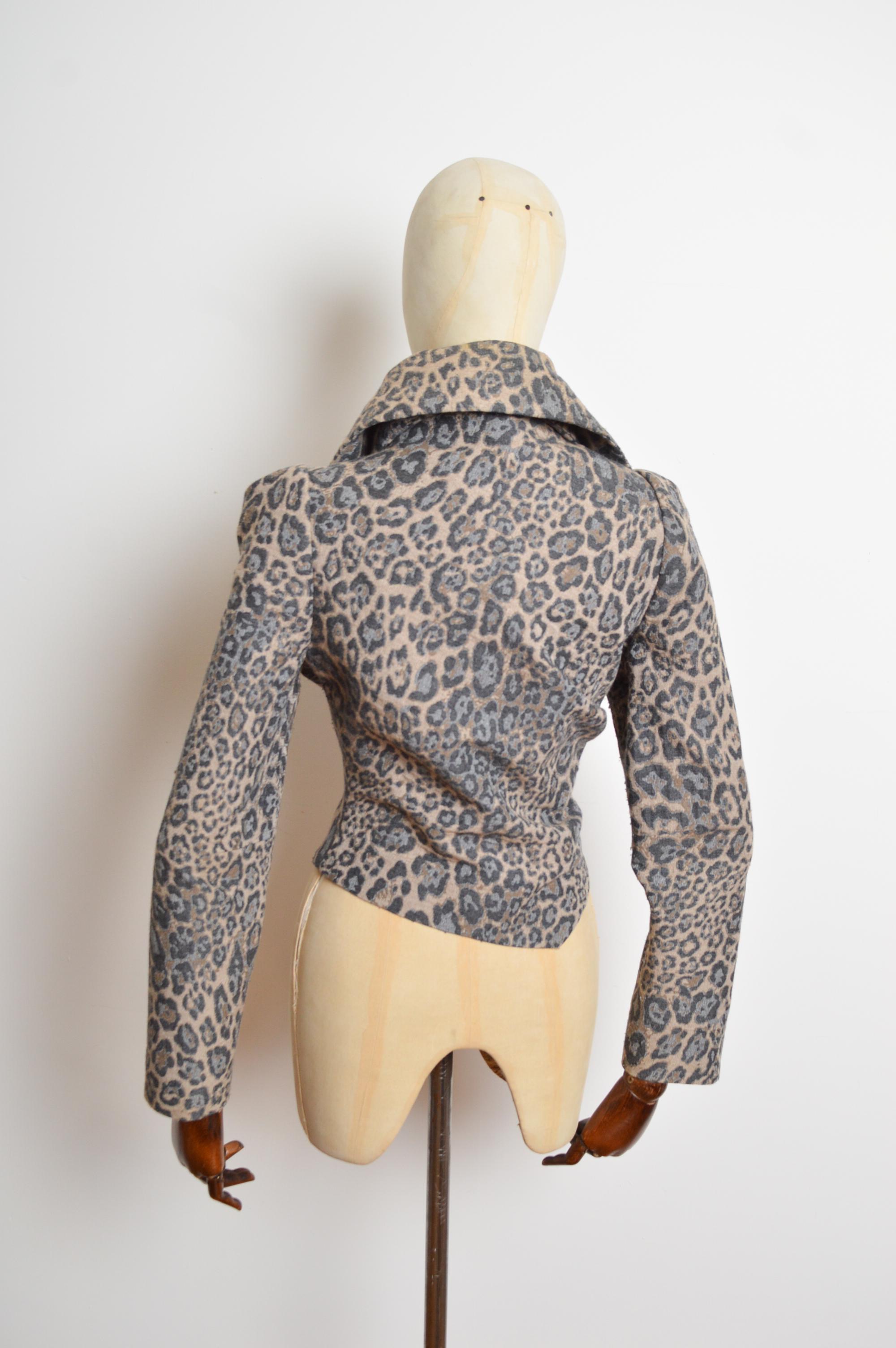 2011 Vivienne Westwood Leopard print wool fitted Crop Jacket 12