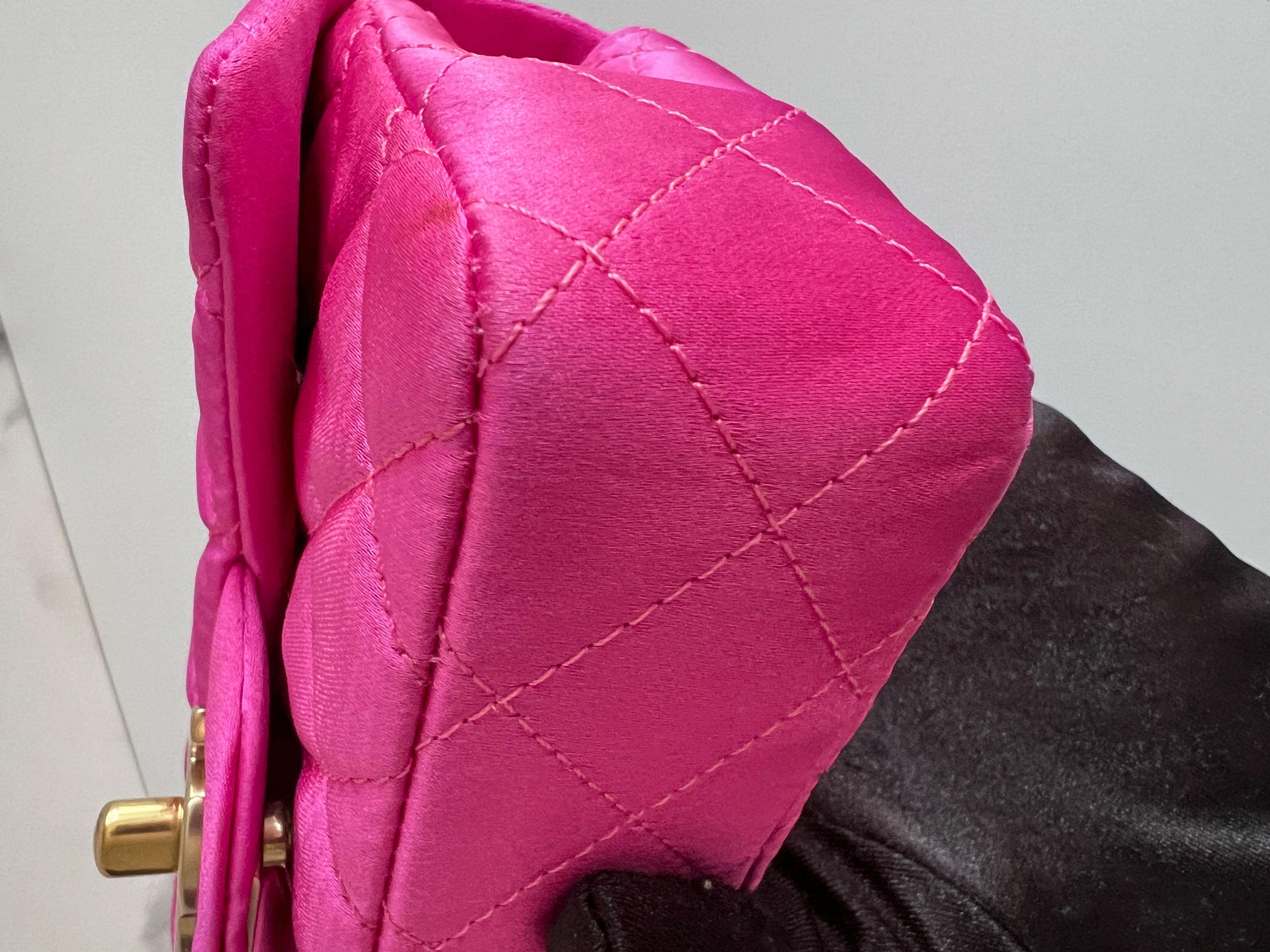 2012-2013 Chanel extra mini pink satin classic flap bag In Excellent Condition In Aurora, IL