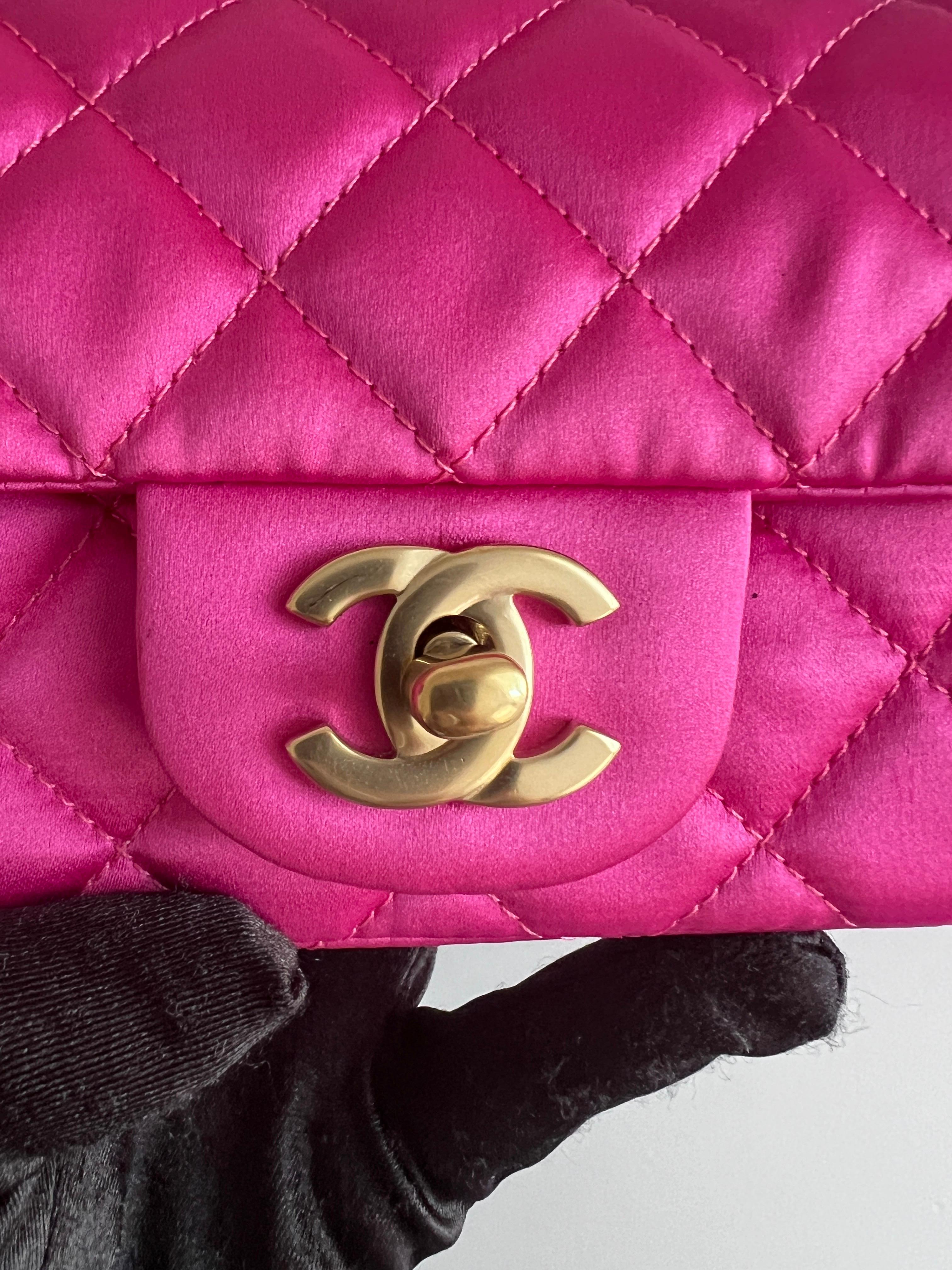 Women's or Men's 2012-2013 Chanel extra mini pink satin classic flap bag