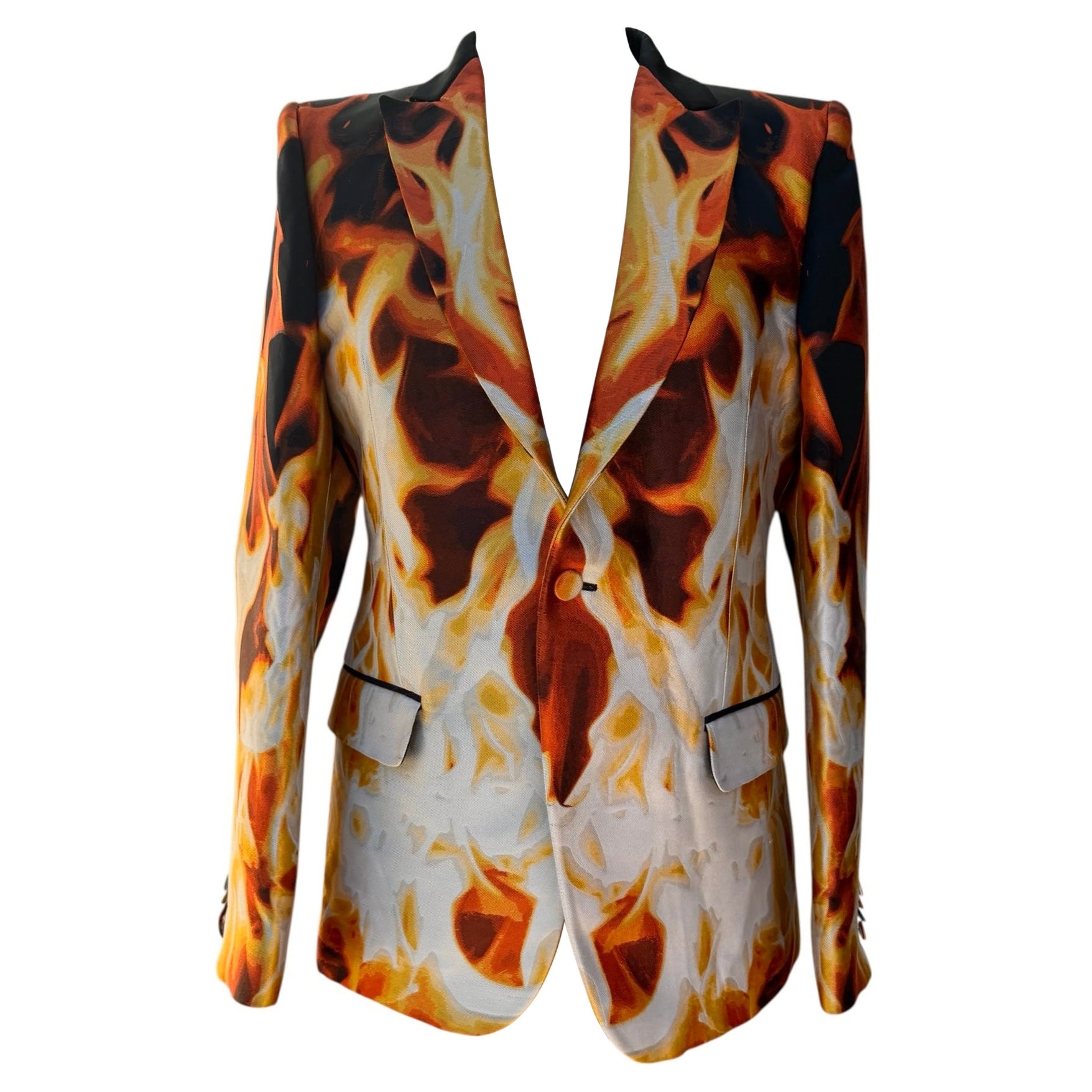 2012 Alexander McQueen Flame Print Tailored Blazer for Men