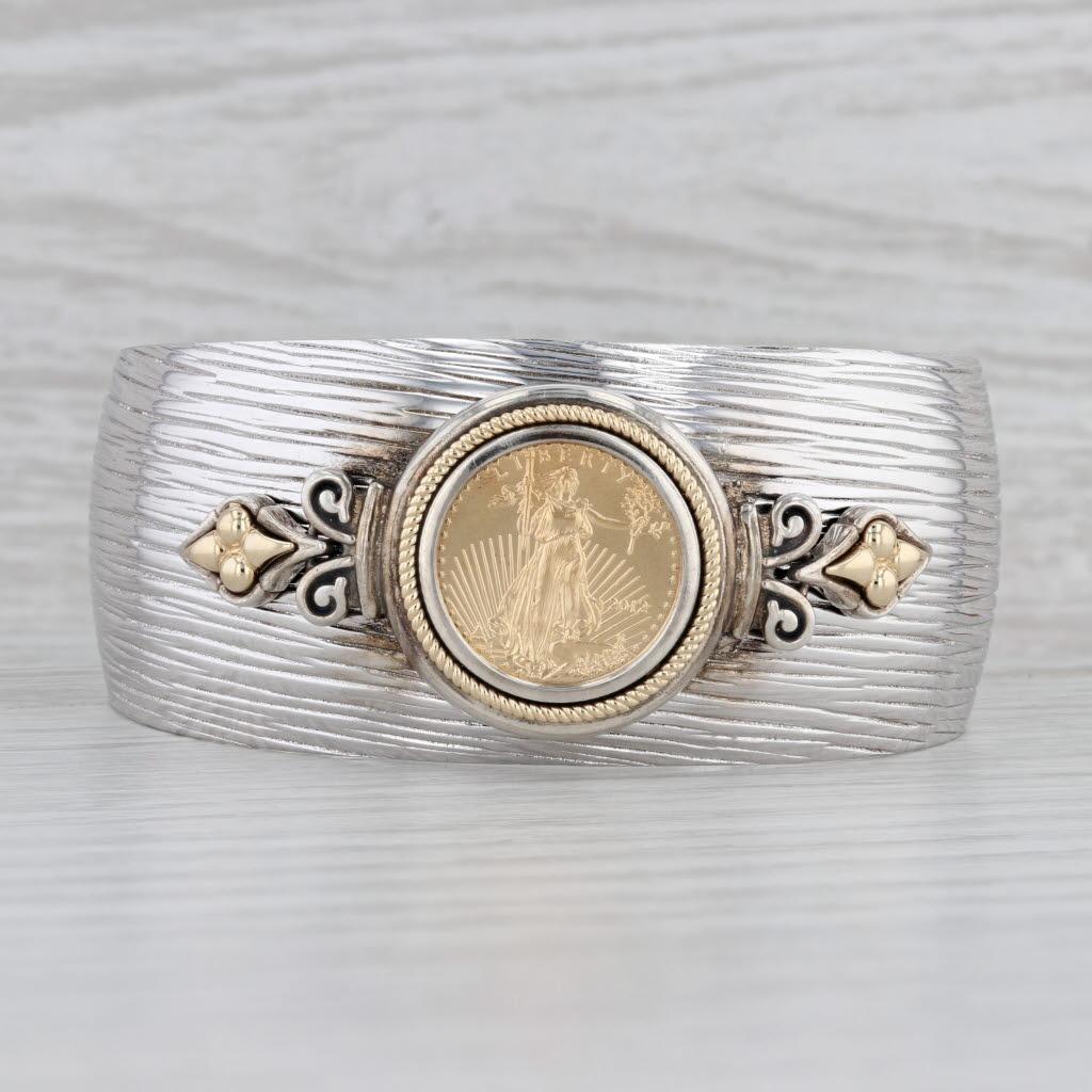 2012 American Eagle Coin Cuff Bracelet Sterling Silver 22k 14k Gold 6.75