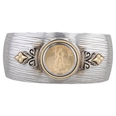 2012 American Eagle Coin Cuff Bracelet Sterling Silver 22k 14k Gold 6.75" 1/10oz