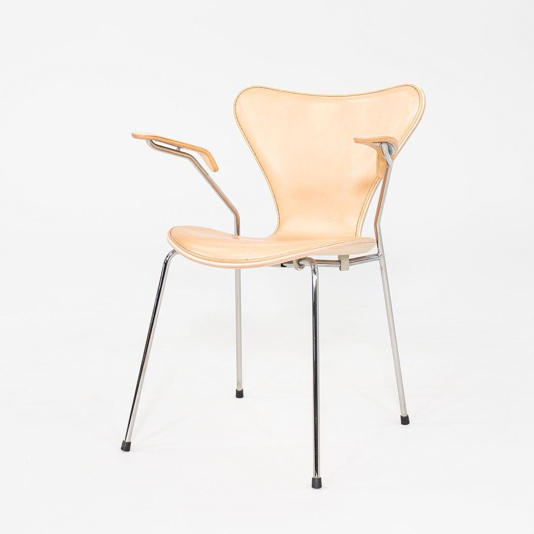 Modern 2012 Arne Jacobsen for Fritz Hansen Series 7 Dining Arm Chair Maple and Leather For Sale