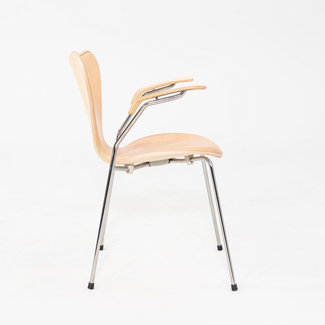 Steel 2012 Arne Jacobsen for Fritz Hansen Series 7 Dining Arm Chair Maple and Leather For Sale