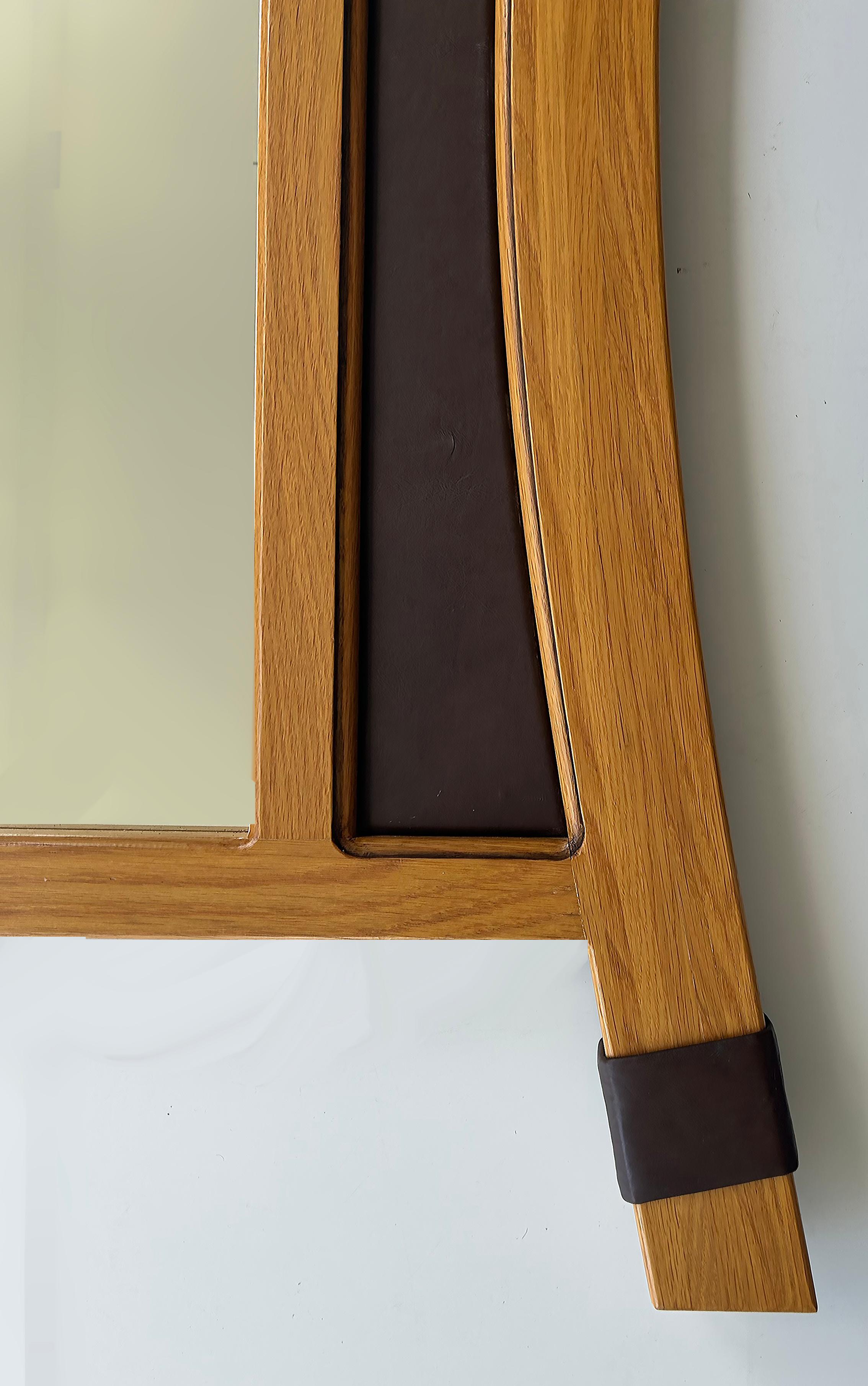 American 2012 Artist Signed Oak and Leather Studio Crafted Wall Mirror  For Sale