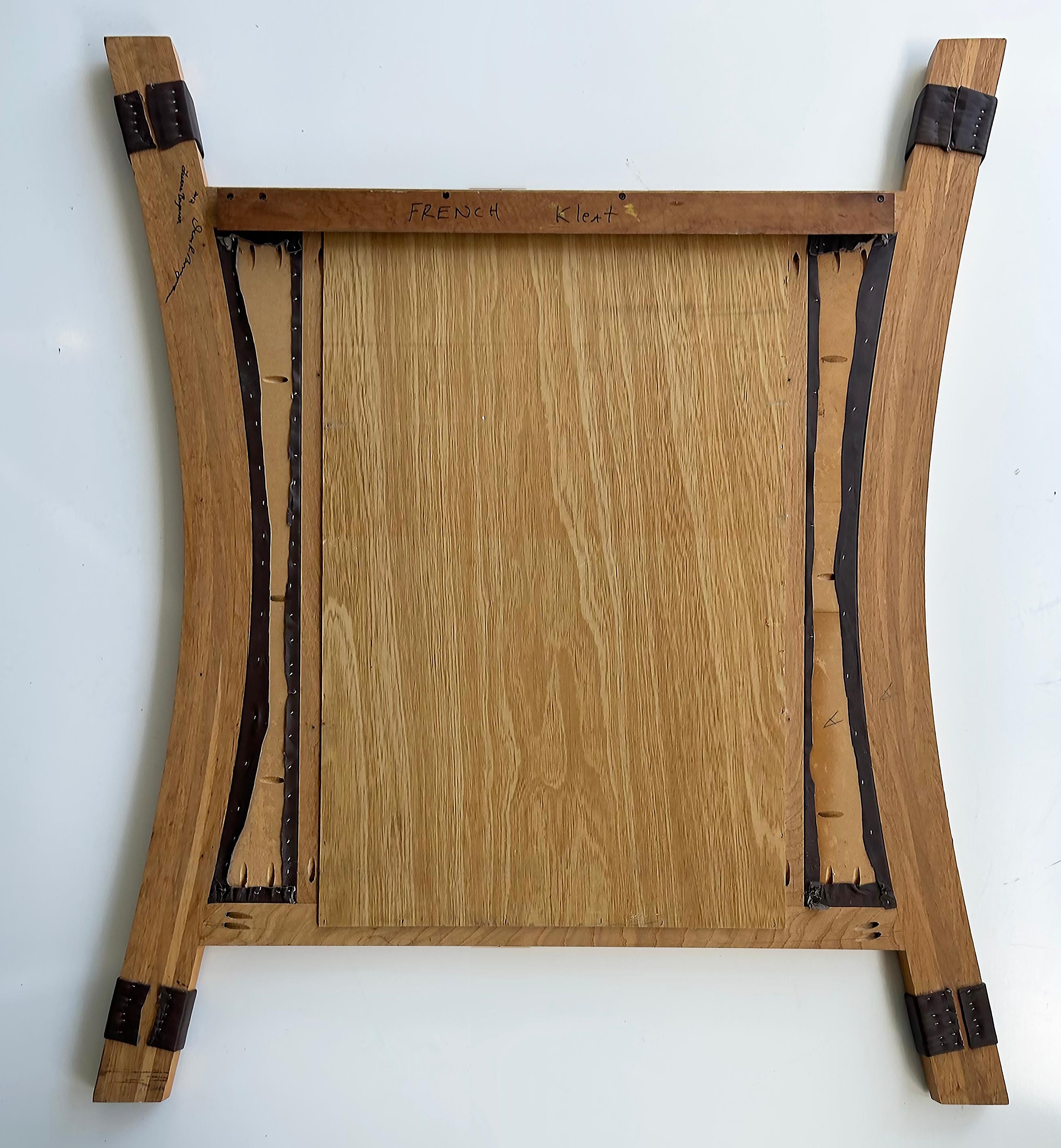 Contemporary 2012 Artist Signed Oak and Leather Studio Crafted Wall Mirror  For Sale