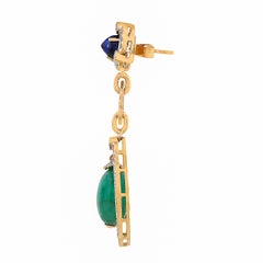20.12 Carat Zambian Emerald Tumble Tanzanite and Diamond 18kt Gold Drop Earrings