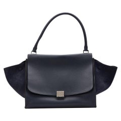 2012 Celine Navy Drummed Calfskin Leather & Suede Large Trapeze