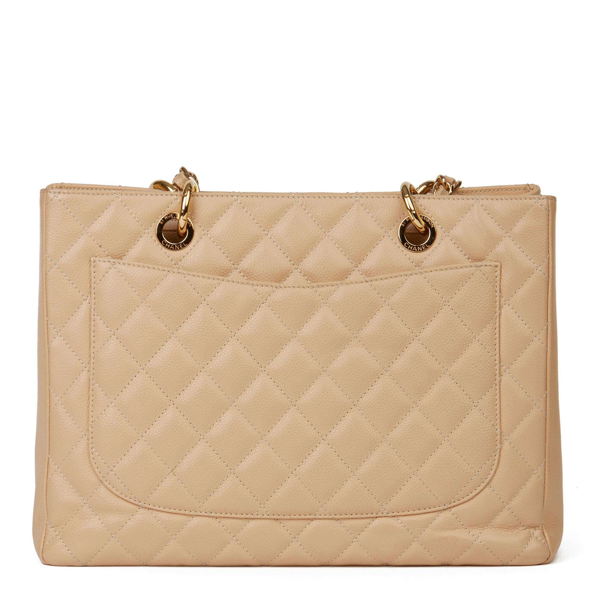 2012 Chanel Beige Quilted Caviar Leather Grand Shopping Tote GST In Excellent Condition In Bishop's Stortford, Hertfordshire