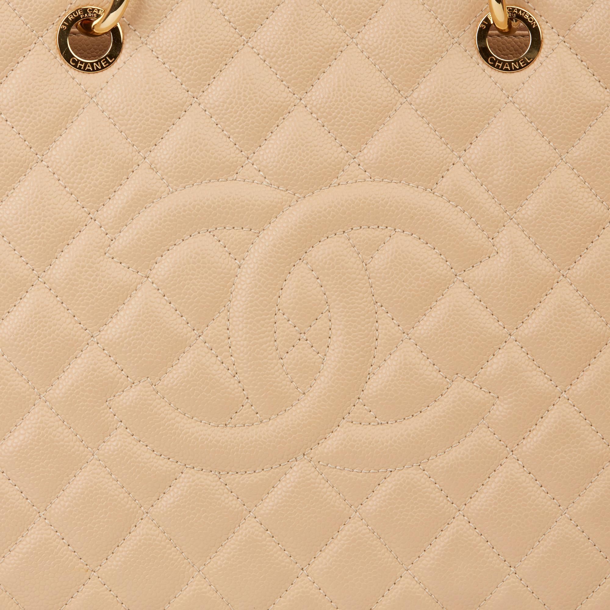 2012 Chanel Beige Quilted Caviar Leather Grand Shopping Tote GST 1