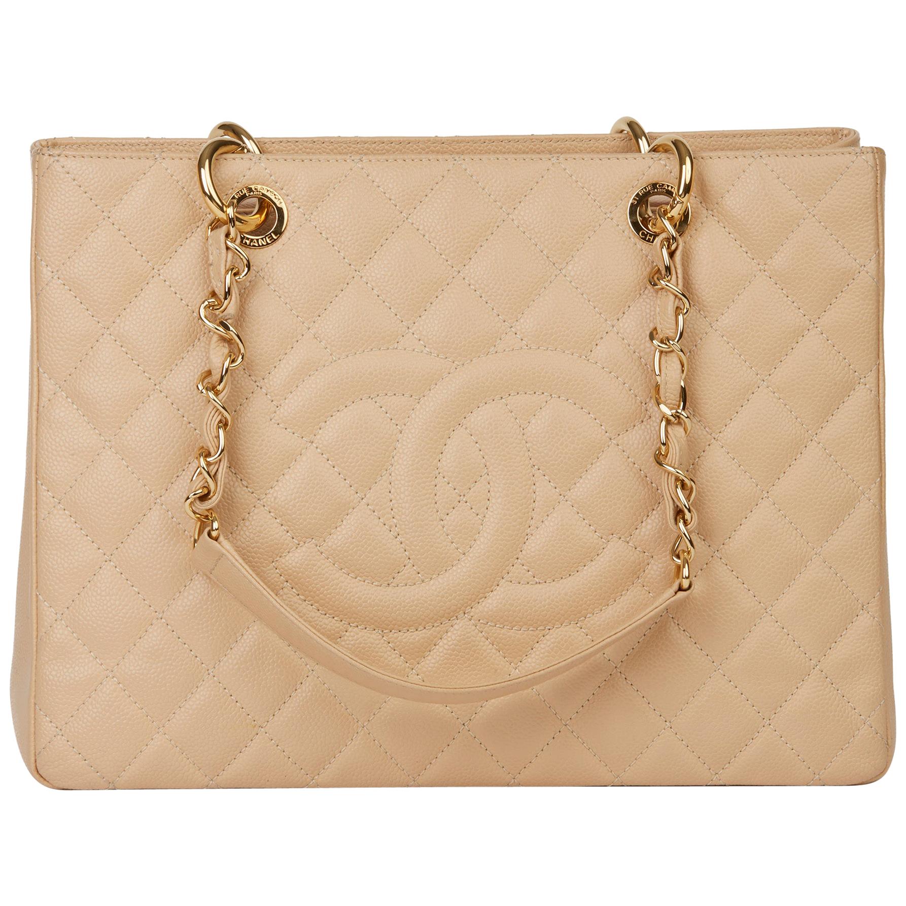 2012 Chanel Beige Quilted Caviar Leather Grand Shopping Tote GST
