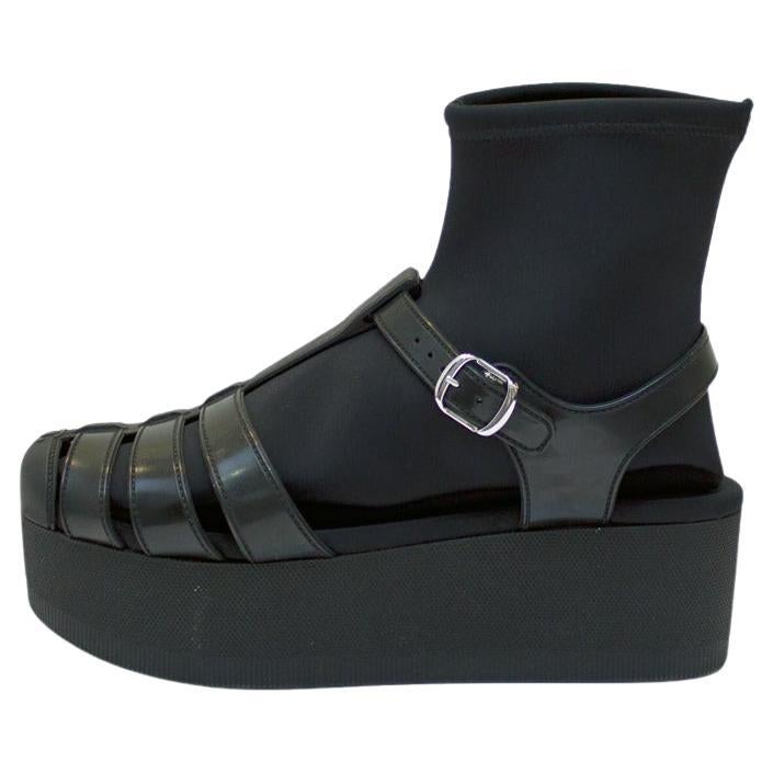2012 Chanel Black Platform Rubber /Jelly Sandals with Neoprene Booties For Sale
