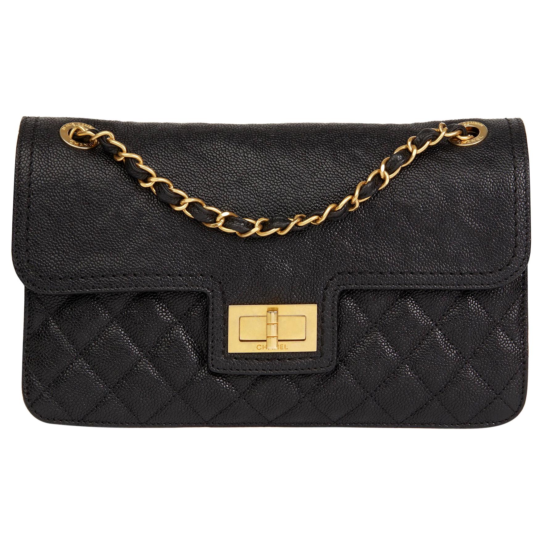2012 Chanel Black Quilted Caviar Leather 2.55 Reissue Classic Single Flap Bag