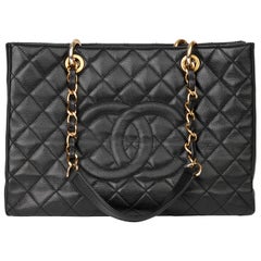 Used 2012 Chanel Black Quilted Caviar Leather Grand Shopping Tote GST