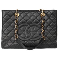 2012 Chanel Black Quilted Caviar Leather Grand Shopping Tote GST