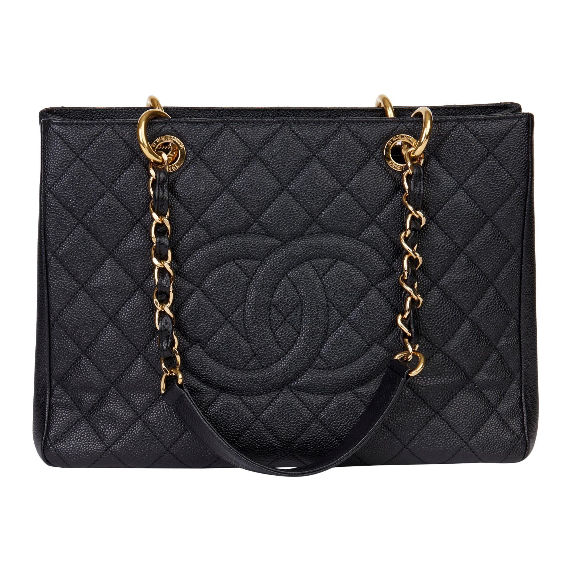 2012 Chanel Black Quilted Caviar Leather Grand Shopping Tote GST