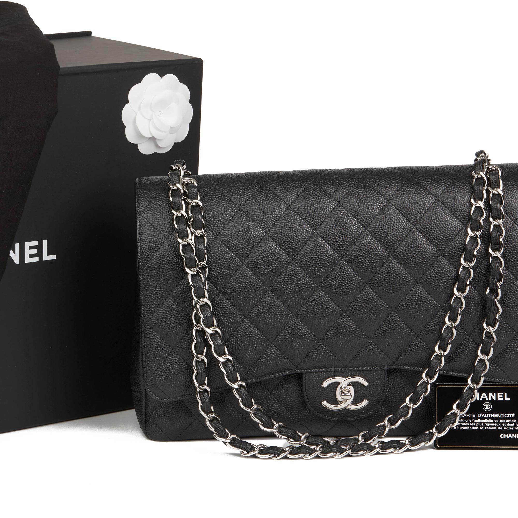 2012 Chanel Black Quilted Caviar Leather Maxi Classic Double Flap Bag 7