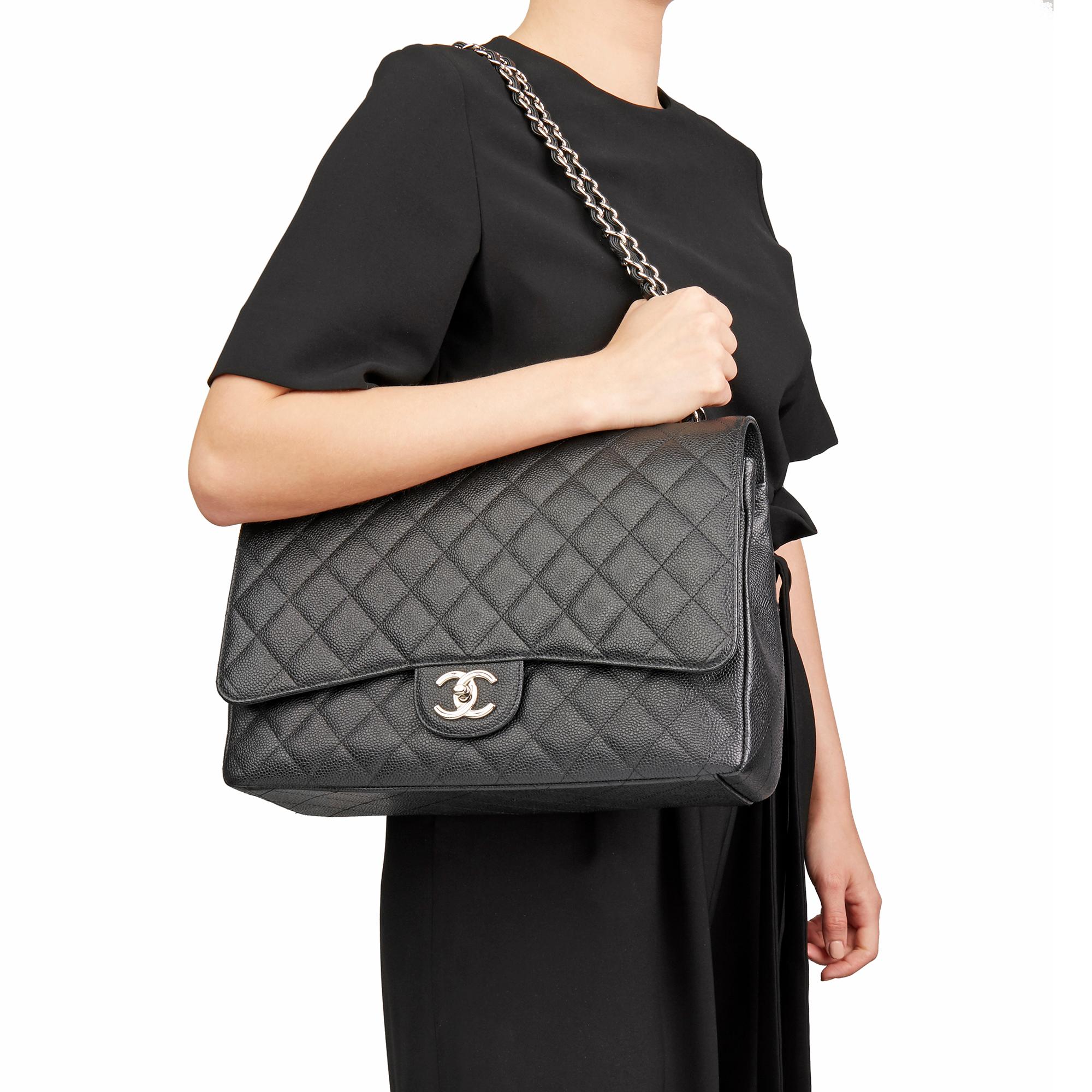 2012 Chanel Black Quilted Caviar Leather Maxi Classic Double Flap Bag 8