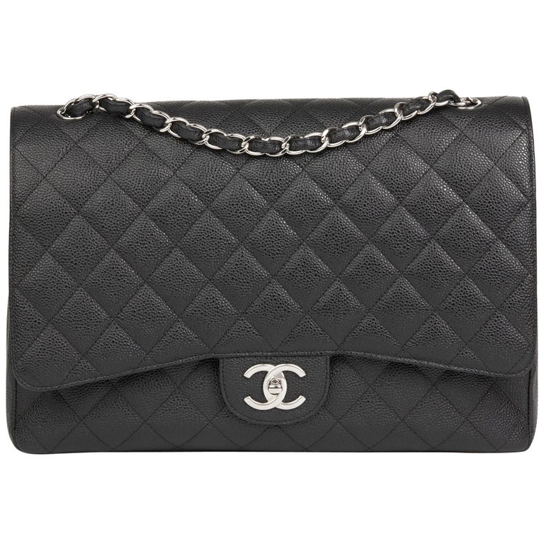 2012 Chanel Black Quilted Caviar Leather Maxi Classic Double Flap Bag ...