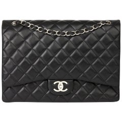 2012 Chanel Black Quilted Lambskin Maxi Classic Double Flap Bag