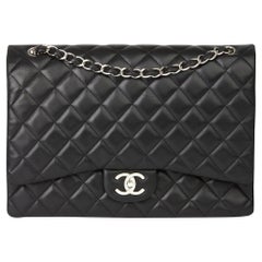 2012 Chanel Black Quilted Lambskin Maxi Classic Double Flap Bag