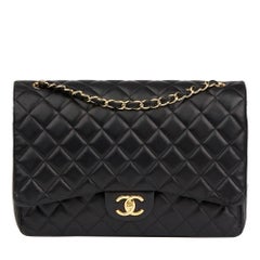 2012 Chanel Black Quilted Lambskin Maxi Classic Double Flap Bag 