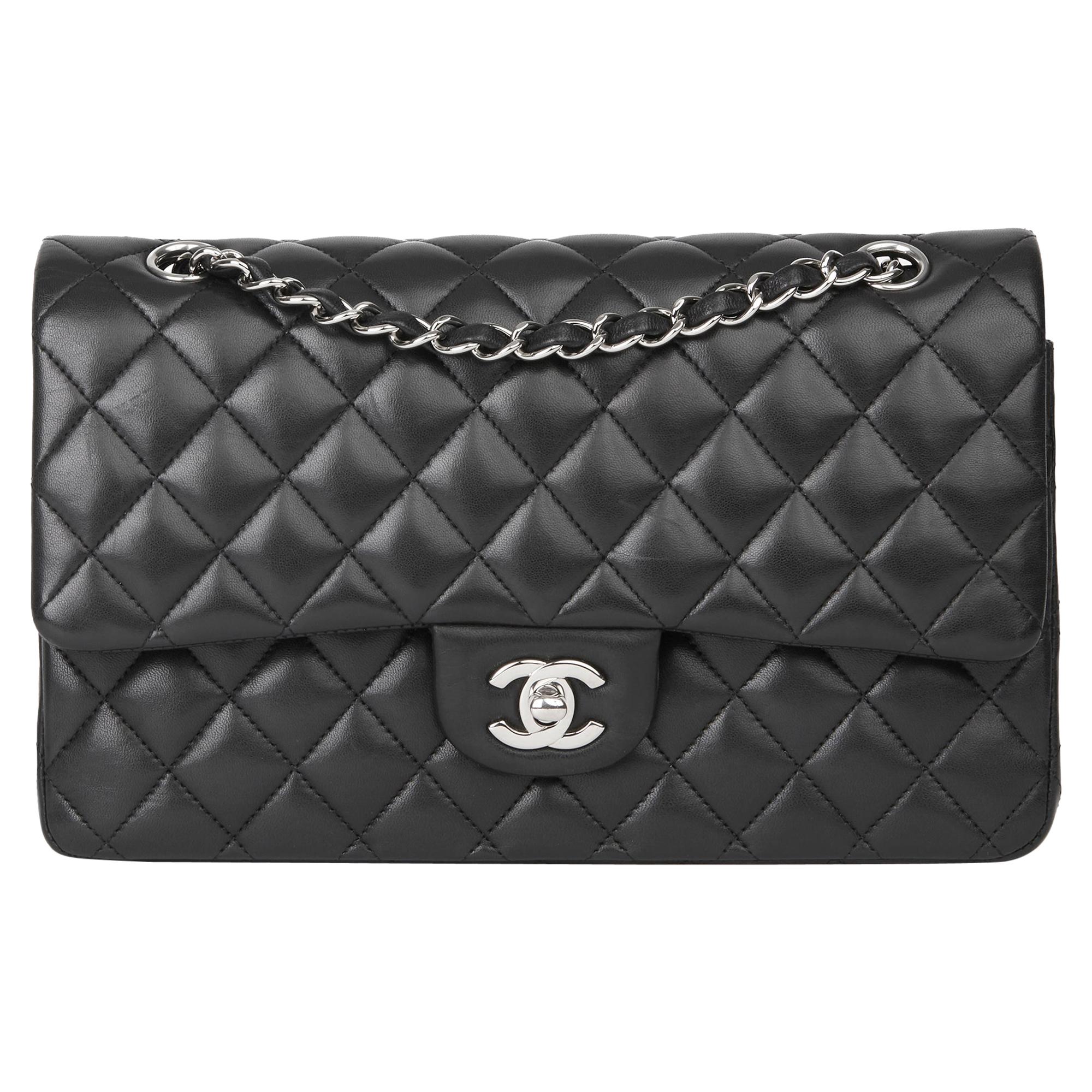 2012 Chanel Black Quilted Lambskin Medium Classic Double Flap Bag 