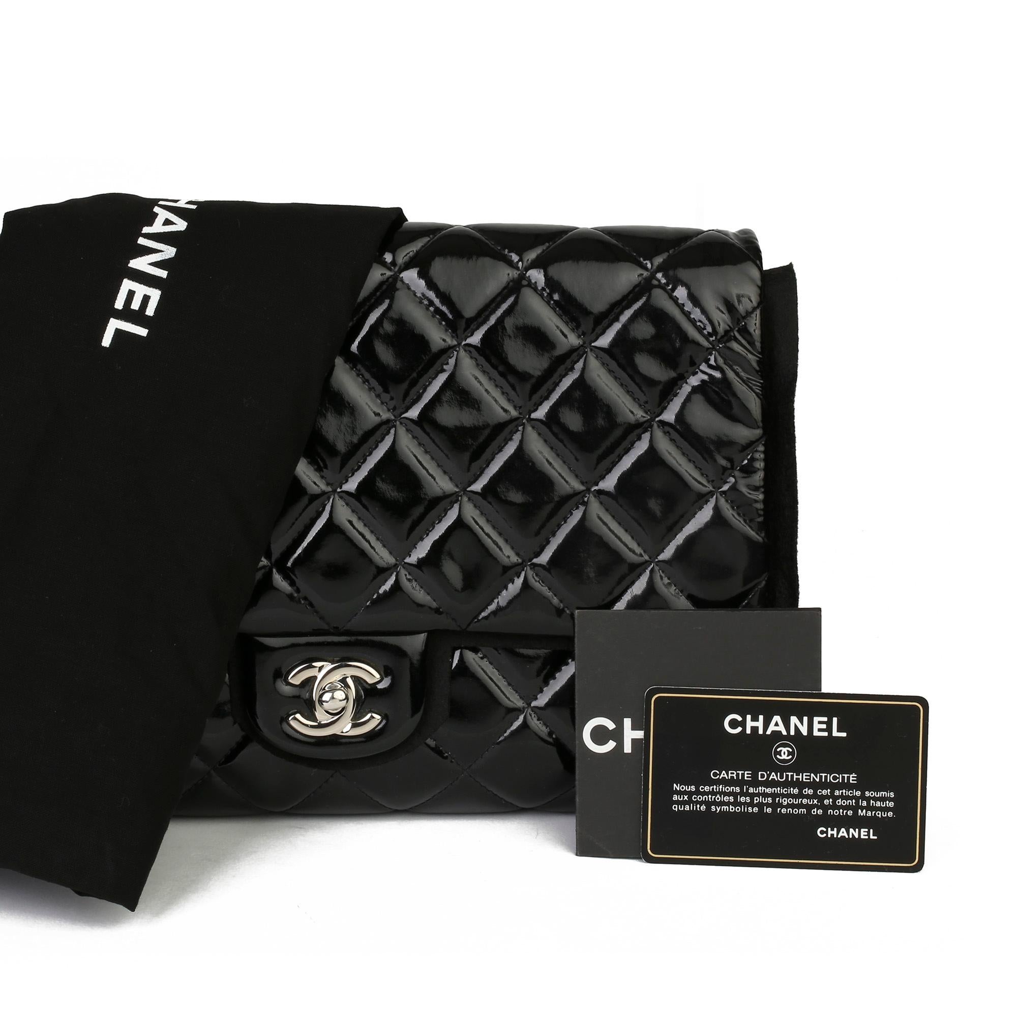2012 Chanel Black Quilted Patent Leather Classic Clutch on Chain 5