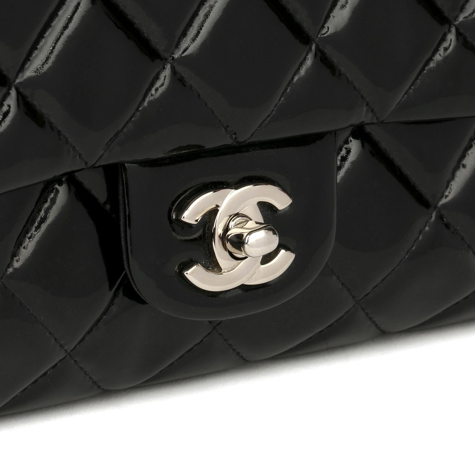 Women's 2012 Chanel Black Quilted Patent Leather Classic Clutch on Chain