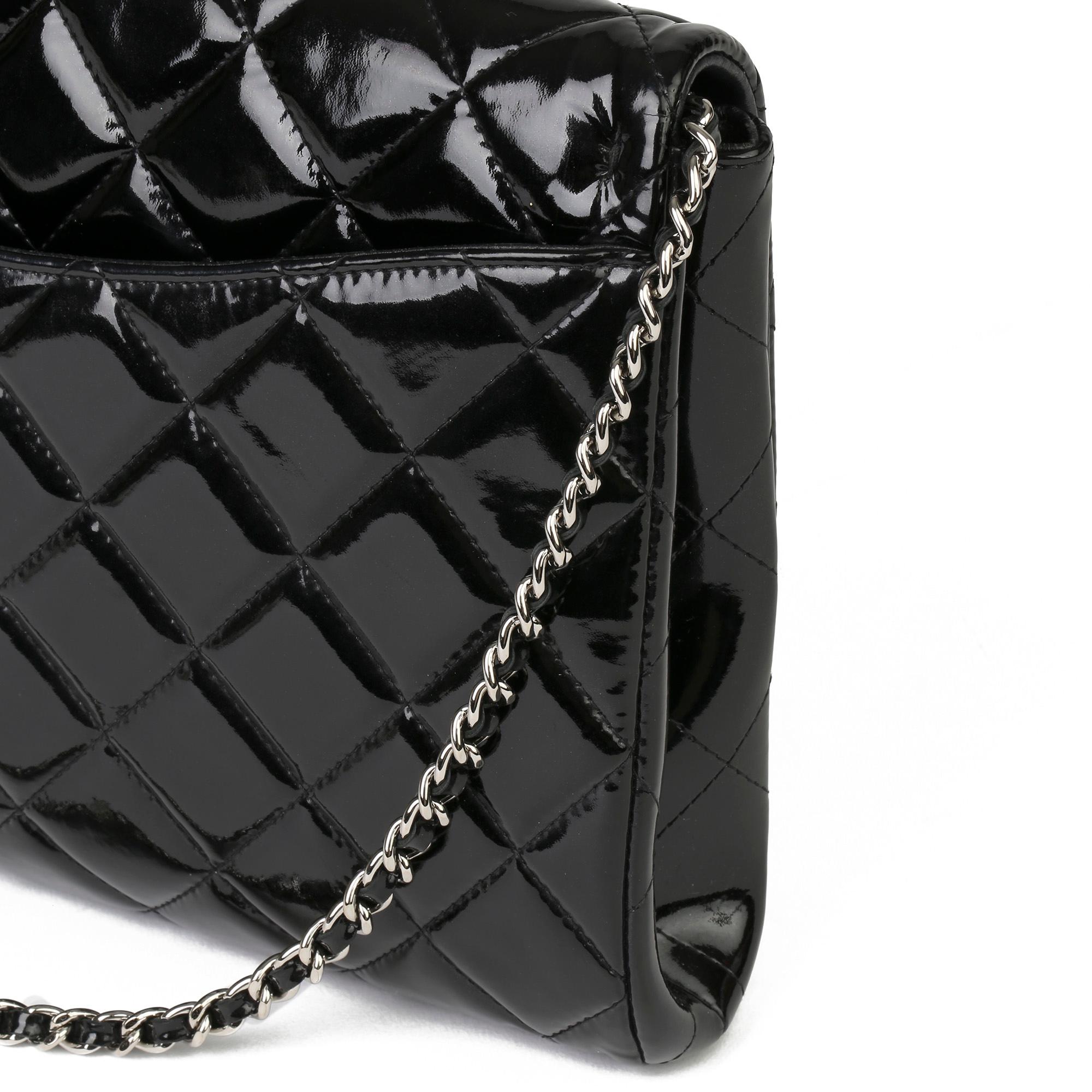 2012 Chanel Black Quilted Patent Leather Classic Clutch on Chain 1