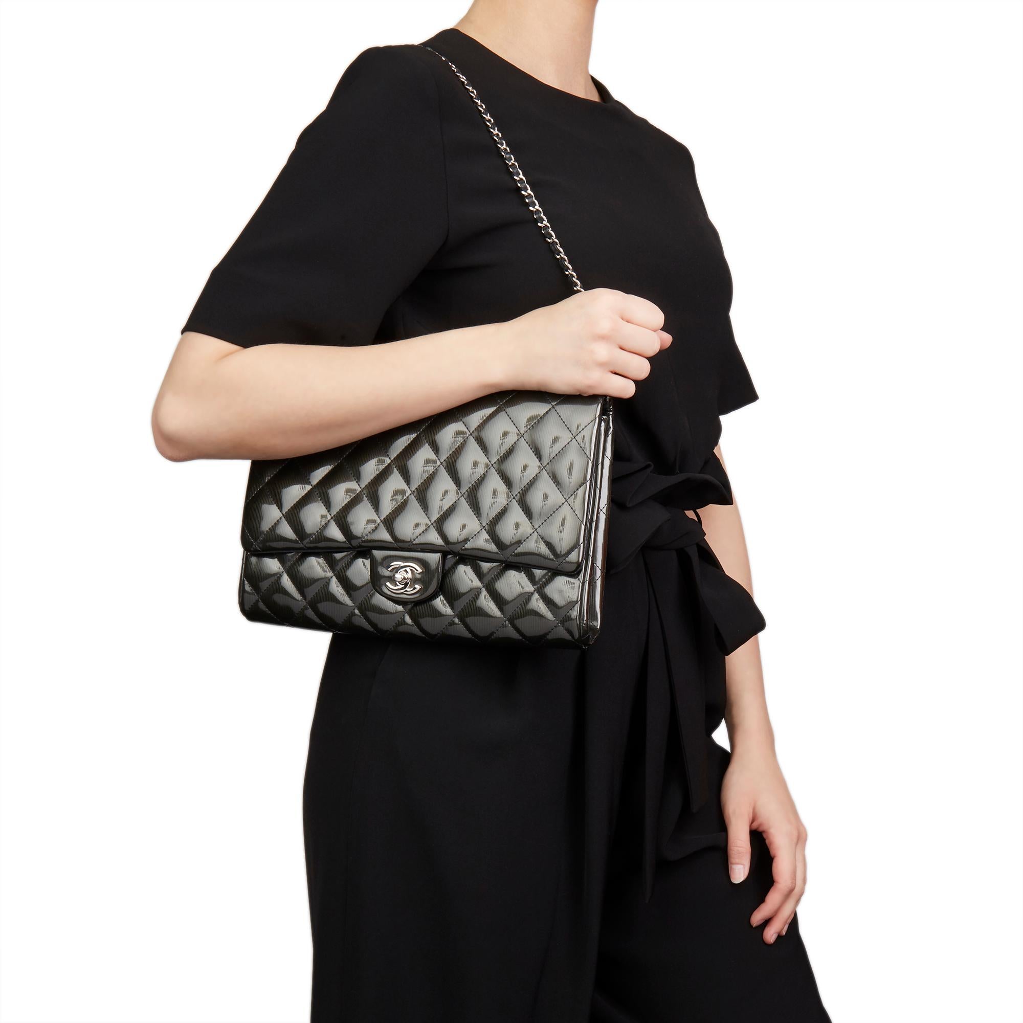 2012 Chanel Black Quilted Patent Leather Clutch-on-Chain 8