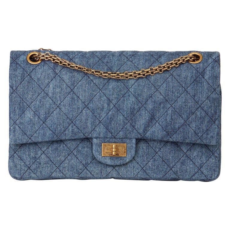 2012 Chanel Blue Quilted Denim 2.55 Reissue 226 Double Flap Bag at 1stDibs