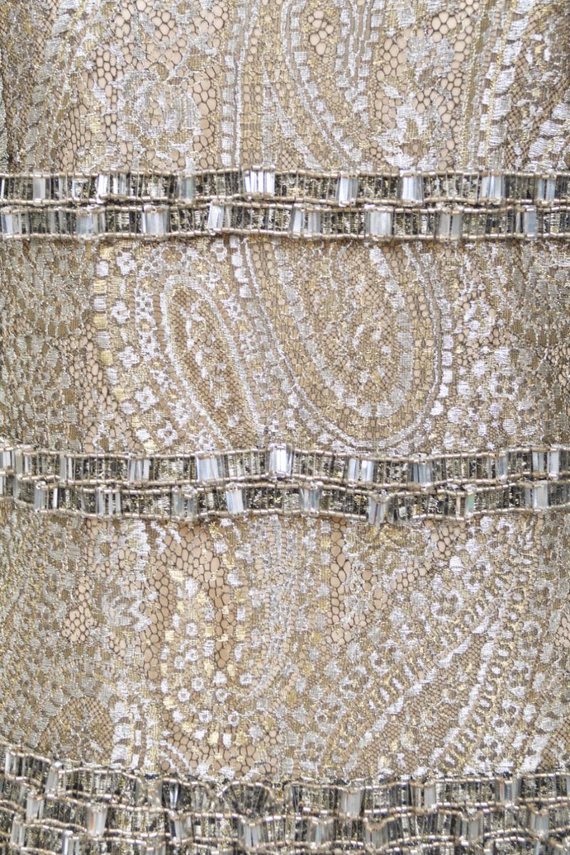 2012 Chanel by Karl Lagerfeld Runway Crystal Beaded Sheer Silver Gold Lace Dress For Sale 8