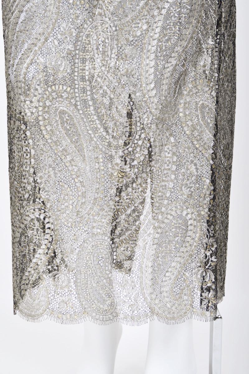 2012 Chanel by Karl Lagerfeld Runway Crystal Beaded Sheer Silver Gold Lace Dress For Sale 9