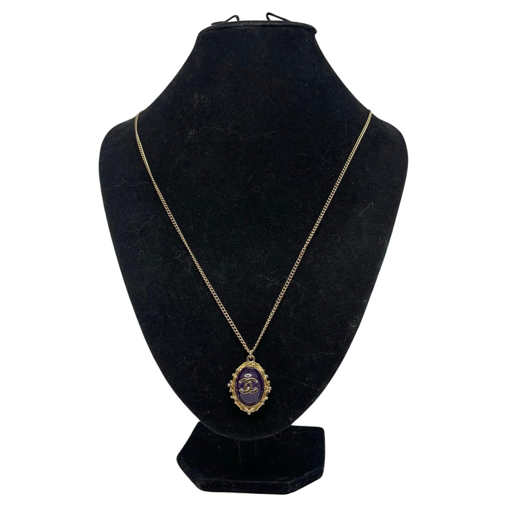 2012 Chanel CC Amethyst Stone Pendant Necklace For Sale