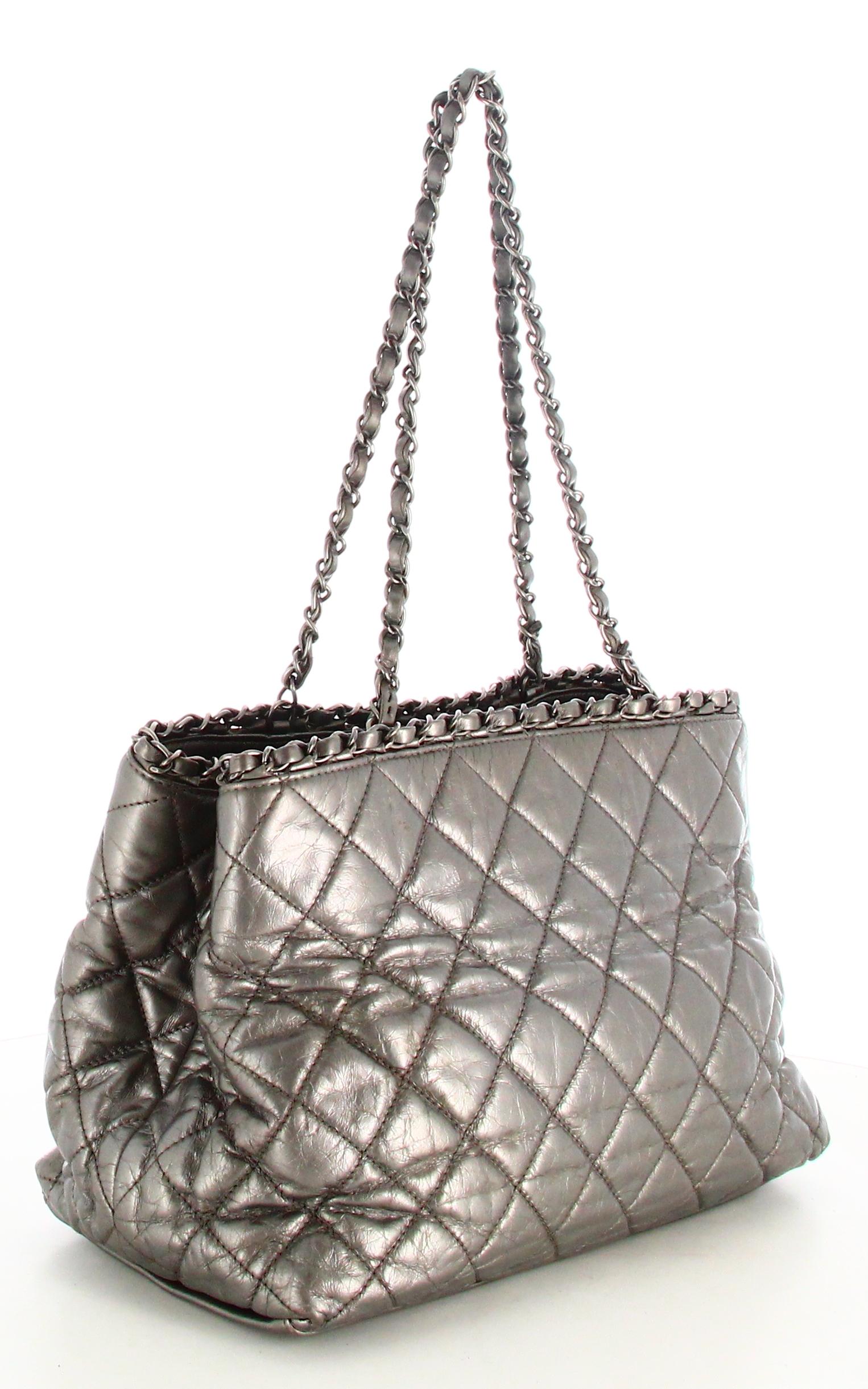 2012 Chanel Chain Me Tote Handbag Grey For Sale 1