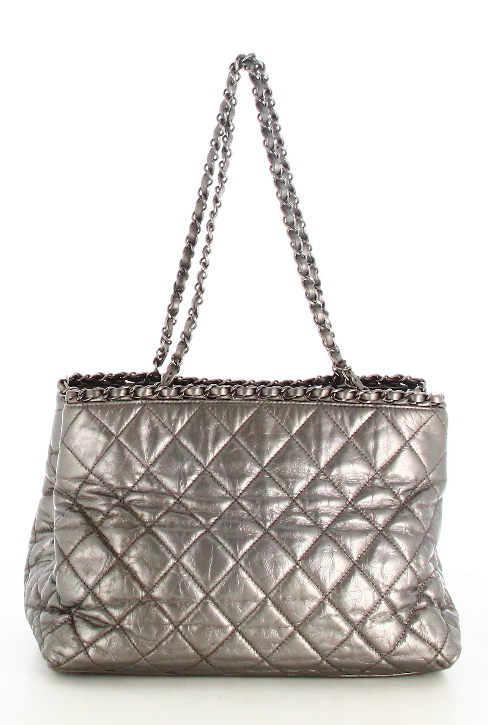 2012 Chanel Chain Me Tote Handbag Grey For Sale 2
