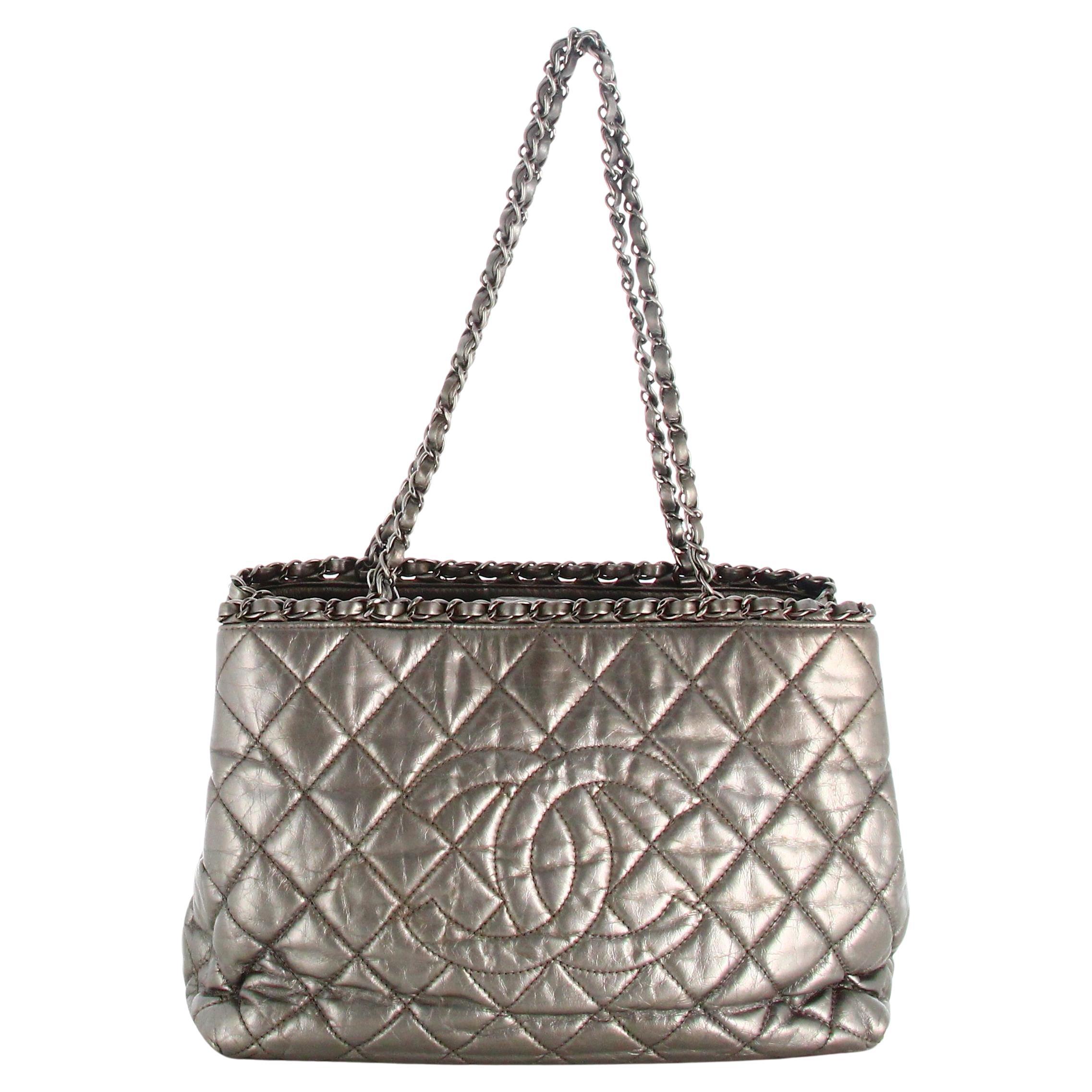 2012 Chanel Chain Me Tote Handbag Grey