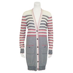 2012 Chanel Cream, Black and Red Striped Knit Cardigan/Car Coat 