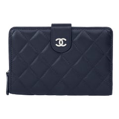 2012 Chanel Navy Quilted Lambskin Zip Pocket Wallet