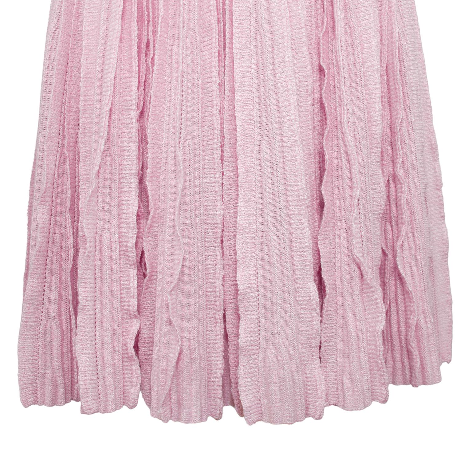 2012 Chanel Pink Linen & Cashmere Plisse Knit Dress For Sale 1