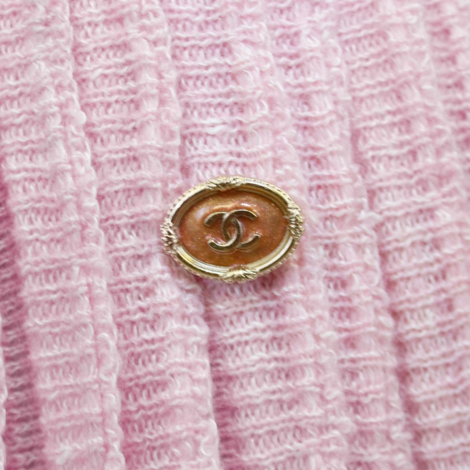 2012 Chanel Pink Linen & Cashmere Plisse Knit Dress  For Sale 3