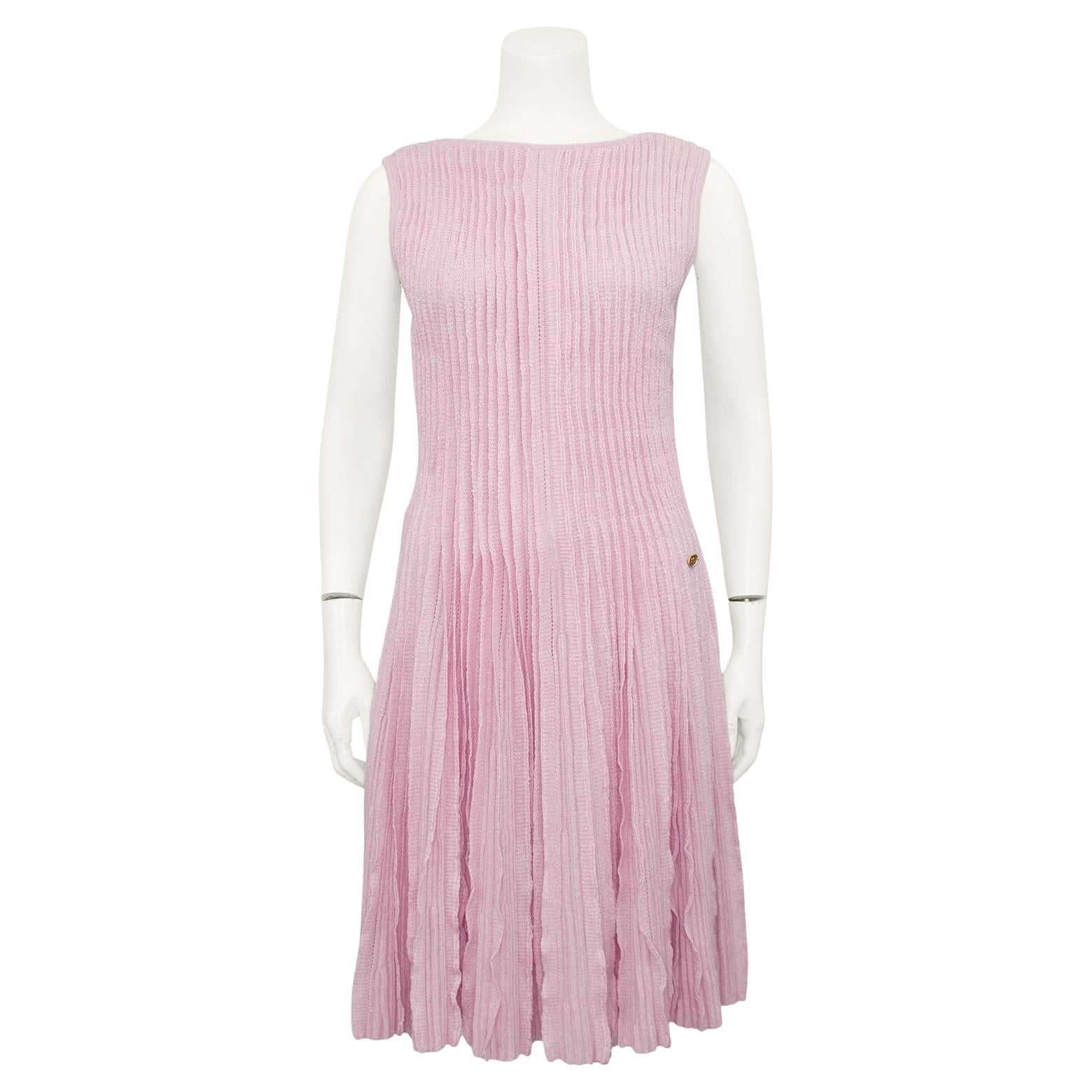 2012 Chanel Pink Linen & Cashmere Plisse Knit Dress  For Sale