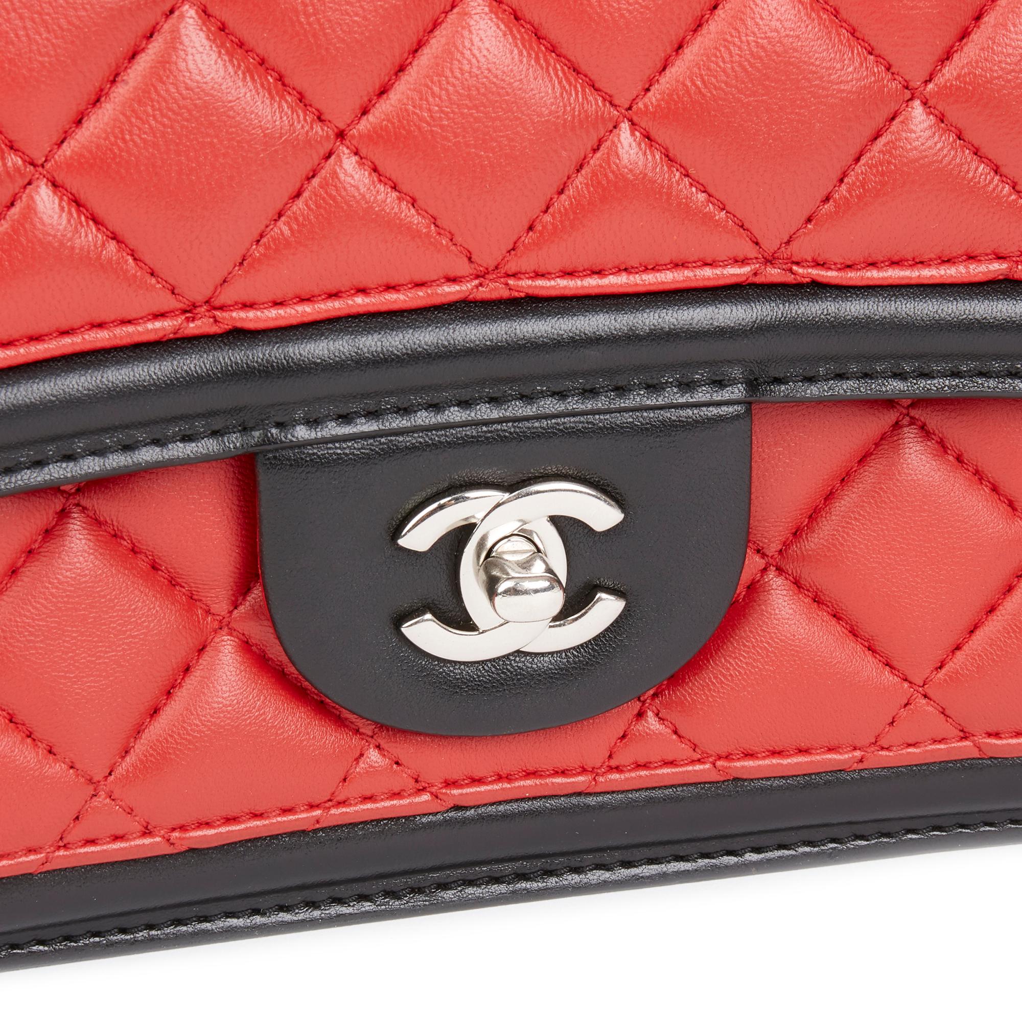 2012 Chanel Red, Black & White Quilted Lambskin Classic Single Flap Bag In Excellent Condition In Bishop's Stortford, Hertfordshire